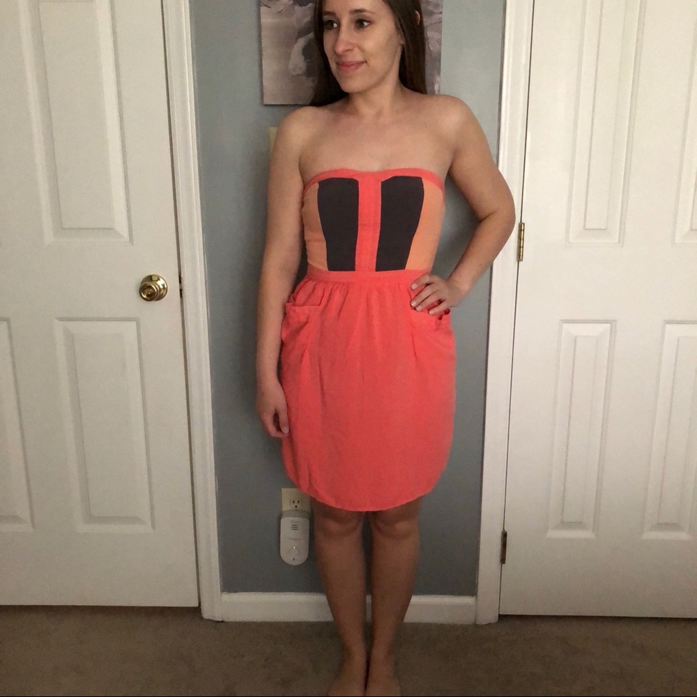 Coral/peach/grey strapless dress